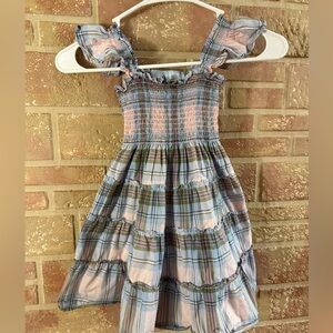 Hill House Girls Printed Smocked Ruffle Sleeveless Dress Pink Blue Size 5 / 6 Y
